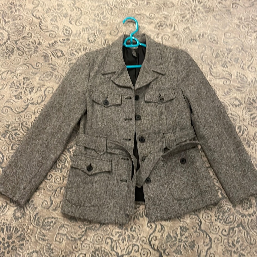Classic Old Navy Tweed Wool Waist-Tie Safari Style Blazer Jacket